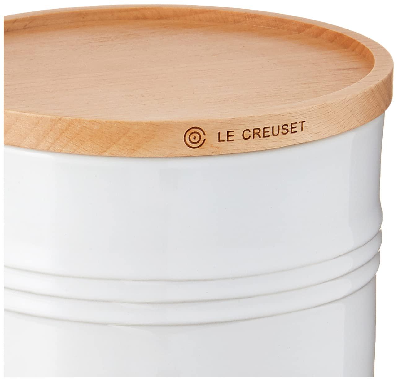 White Ceramic 1.5 qt. Canister with Beechwood Lid