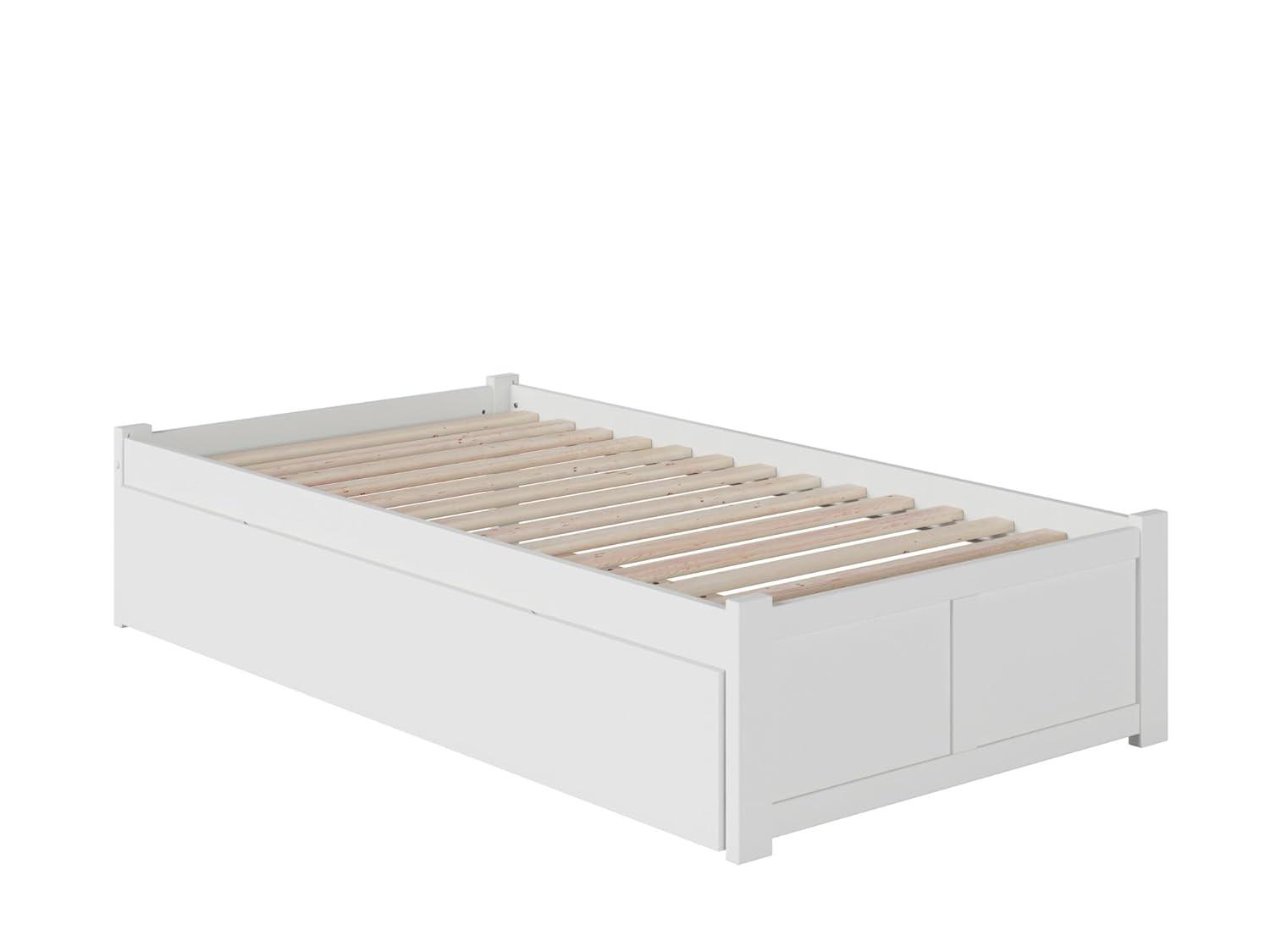 Concord Twin Extra Long Bed with Footboard and Twin Extra Long Trundle in White