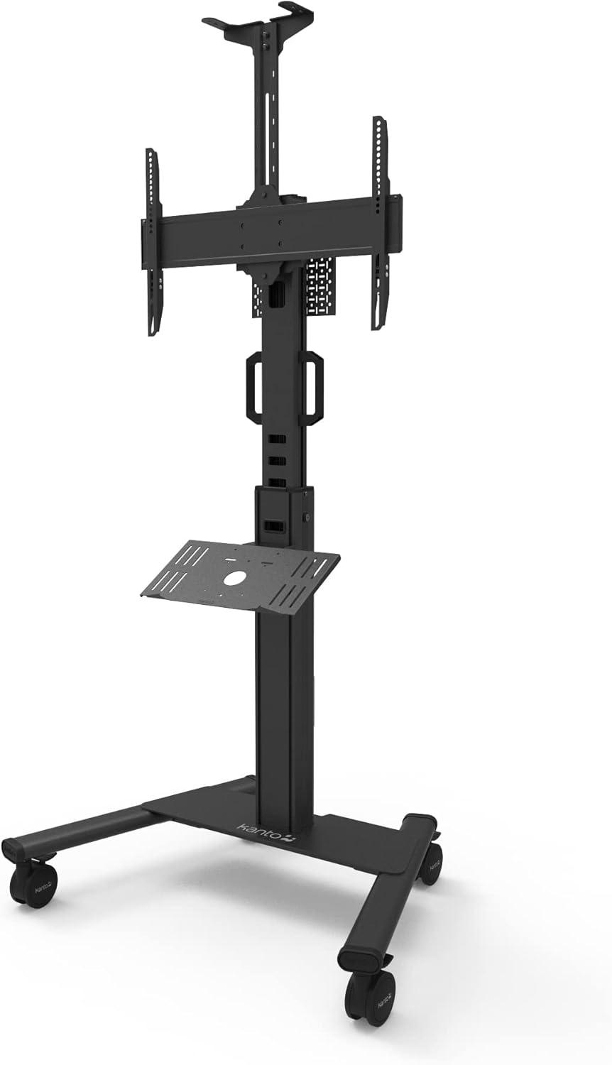 Black Adjustable Rolling TV Stand with Keyboard Tray for 37-77 Inch Screens