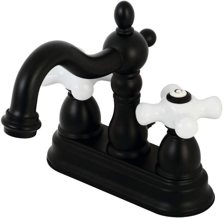 Kingston Brass Heritage Two-Handle 3-Hole Deck Mount 4" Centerset Bathroom Faucet with Plastic Pop-Up
