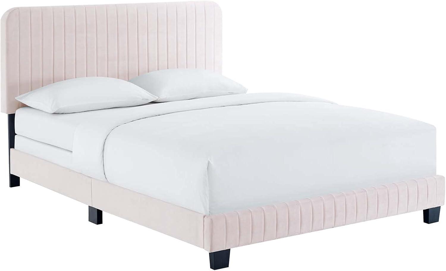 Modway Celine Channel Tufted Performance Velvet King Bed in Pink