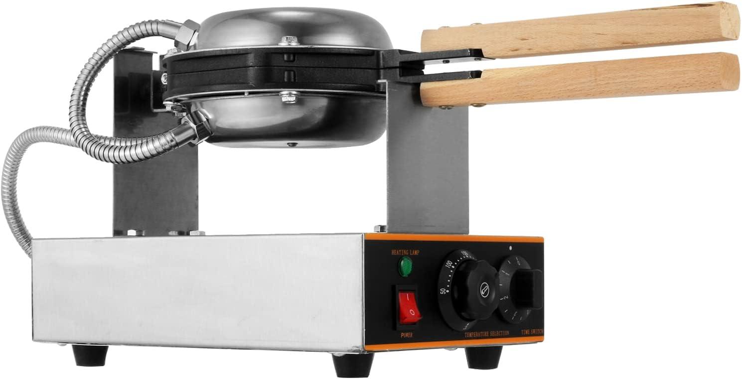 VEVOR Commercial Bubble Waffle Maker, 1400W Egg Bubble Puff Iron w/ 180° Rotatable 2 Pans & Wooden Handles, Stainless Steel Baker w/Non-Stick Teflon Coating, 50-250℃/122-482℉ Adjustable