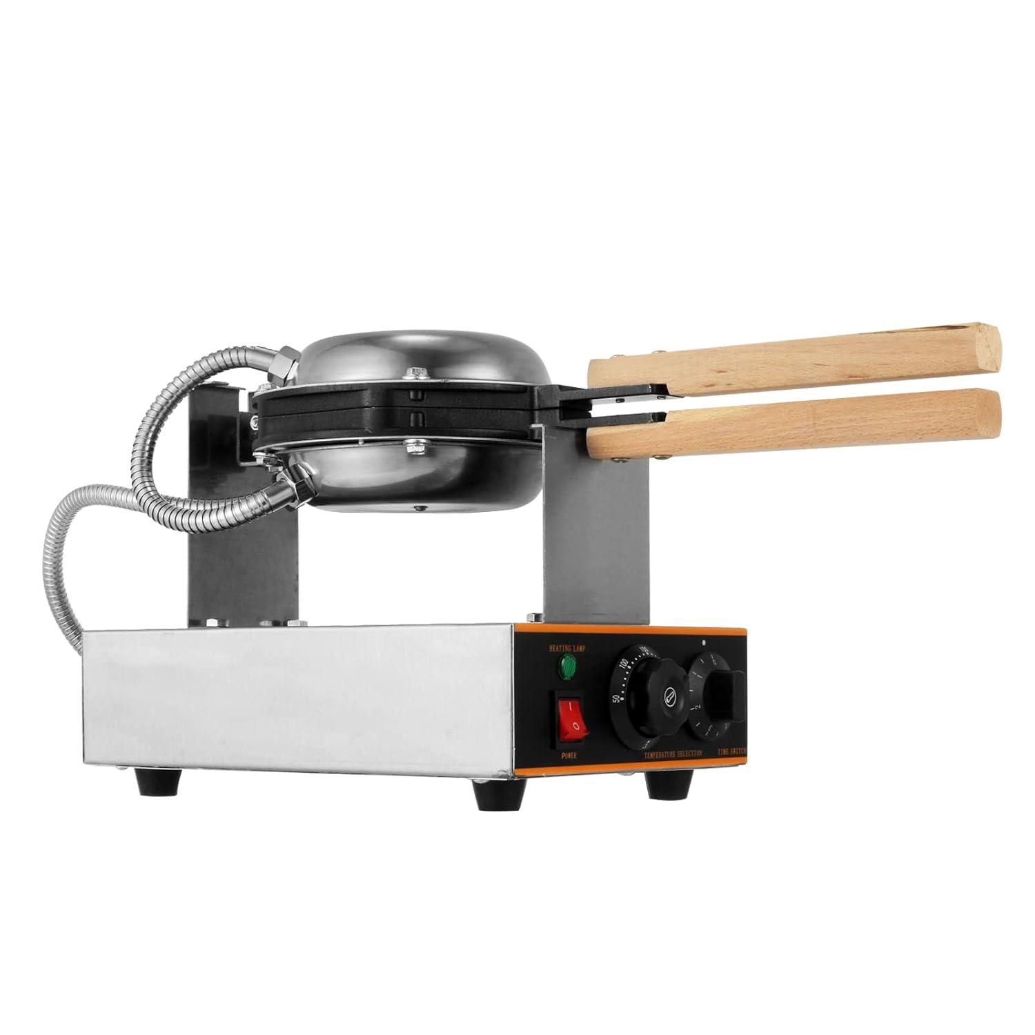 VEVOR Commercial Bubble Waffle Maker, 1400W Egg Bubble Puff Iron w/ 180° Rotatable 2 Pans & Wooden Handles, Stainless Steel Baker w/Non-Stick Teflon Coating, 50-250℃/122-482℉ Adjustable