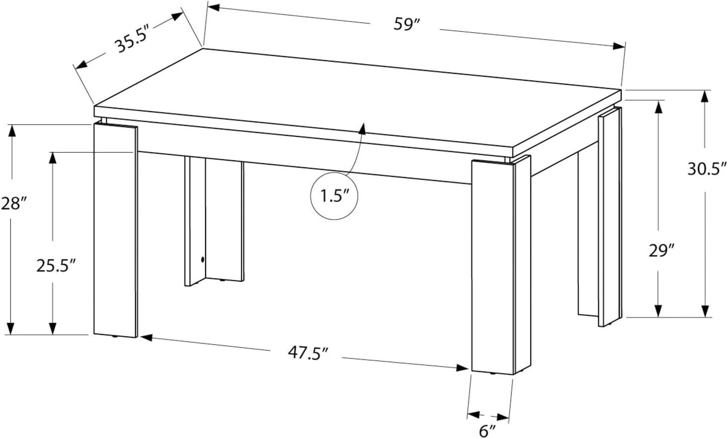 Monarch Specialties Dining Table, 60" Rectangular, Kitchen, Dining Room, White , 30.5" H, Indoor