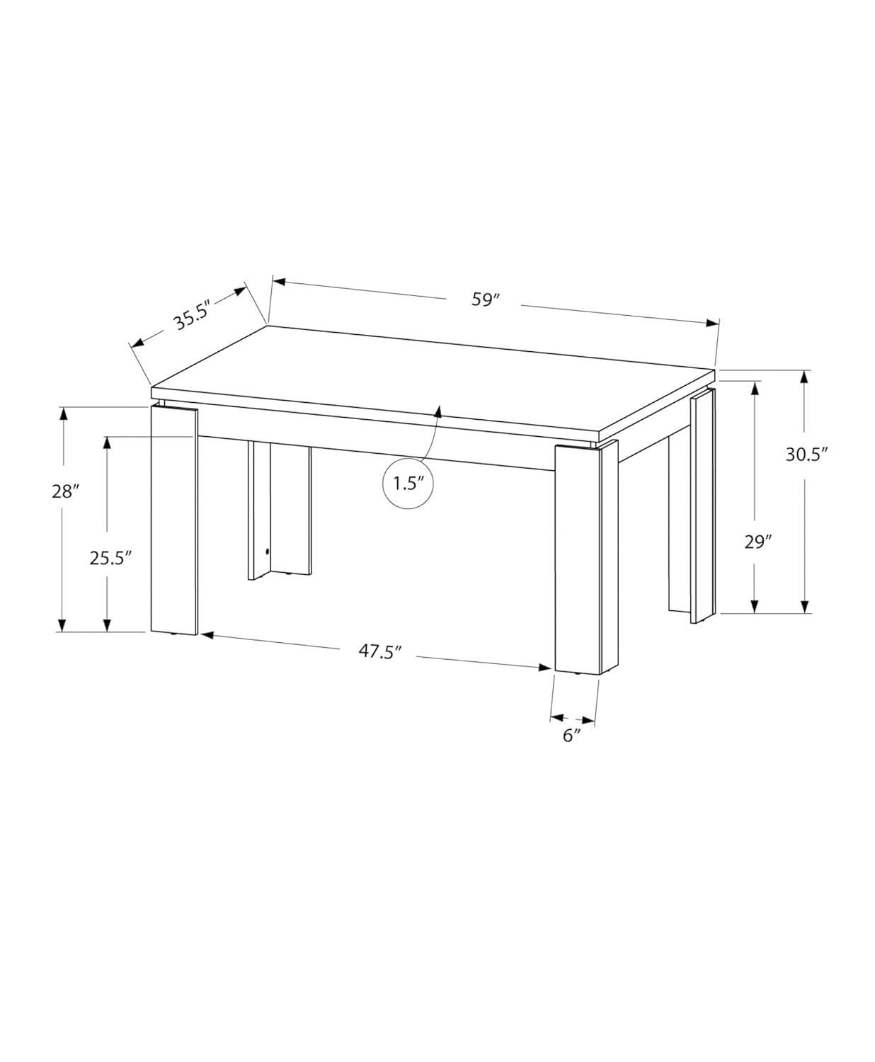 Monarch Specialties Dining Table 60" Rectangular Kitchen Dining Room White Laminate Contemporary Modern