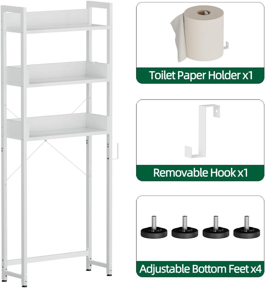 Baokaler Over Toilet Storage 3 Tier Bathroom Organizer Over Toilet Above Toilet Storage Rack Freestanding Bathroom Space Saver Over Toilet Bathroom Organizer White for Restroom, Laundry, Bamboo