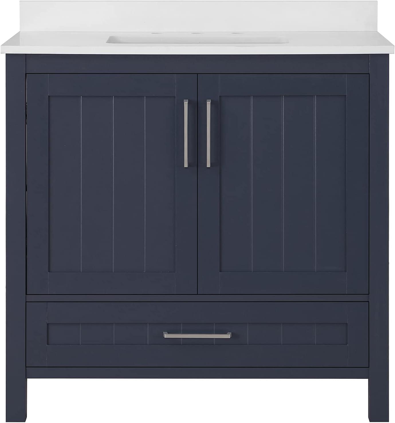 Midnight Blue 36" Freestanding Single Sink Bathroom Vanity with Marble Countertop