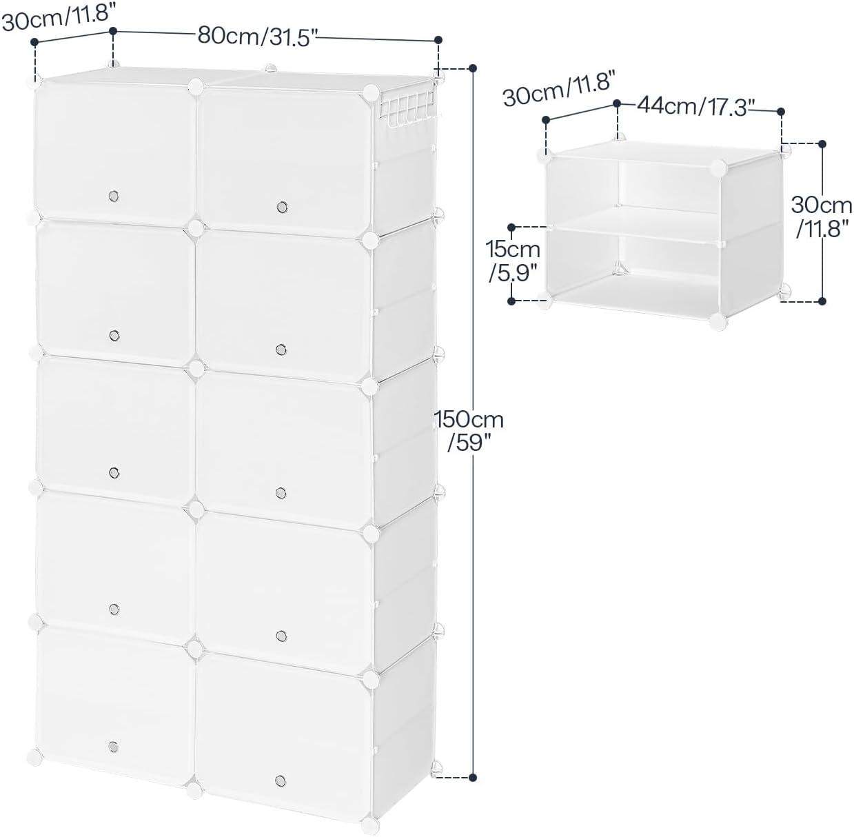 White 10-Cube Modular Shoe Organizer with Doors