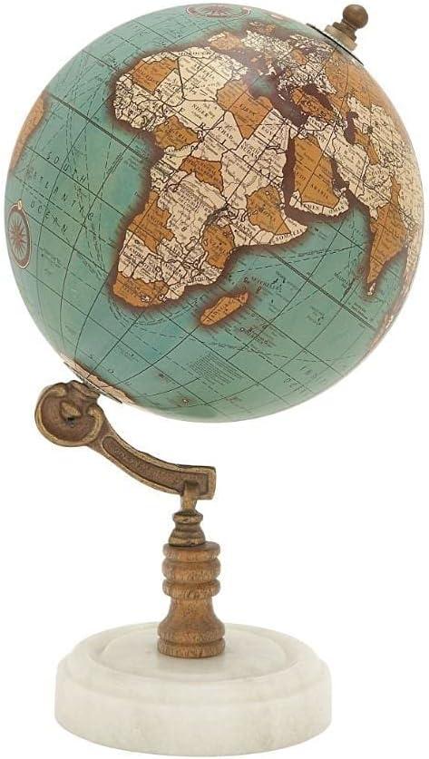 DecMode 7" Teal World Map Globe with Marble Base