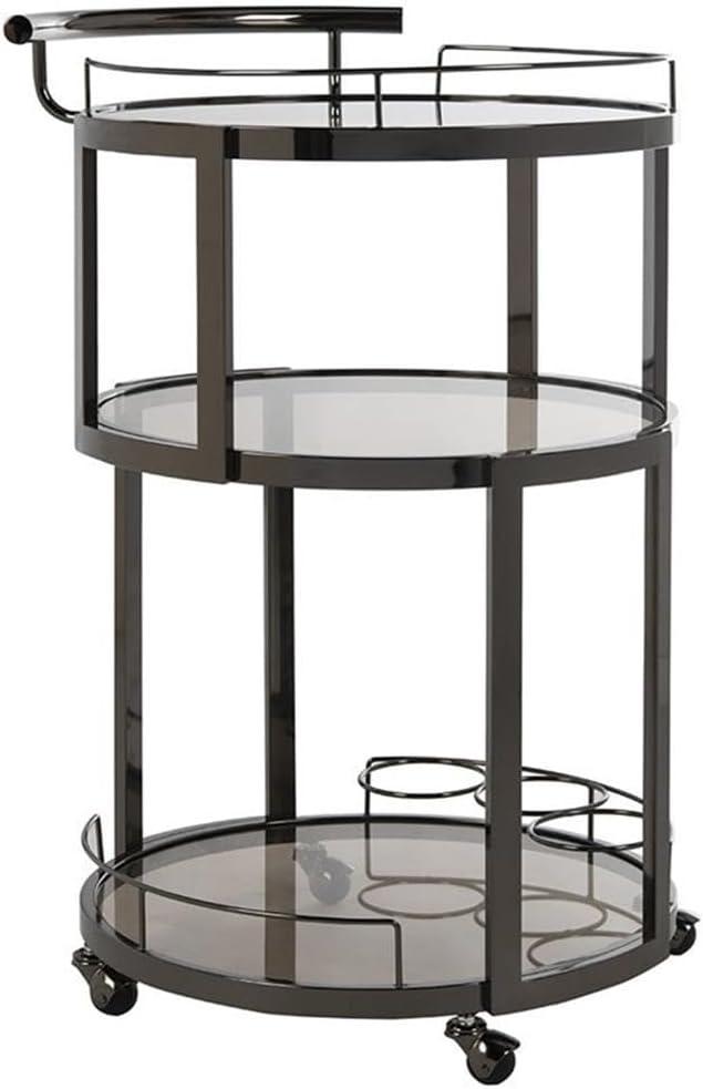 Rio 3 Tier Round Bar Cart - BCT8002B - Black Nickel/Tea - Safavieh