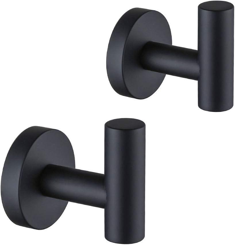Paquete de 2 Ganchos para Toallas, Color Negro Mate SUS304, Abrigo de Acero Inoxidable, Gancho para Ropa, Gancho de Pared Moderno para Baño, Cocina, Garaje, Hotel, Montado en la Pared