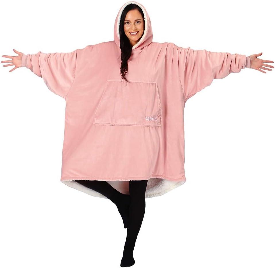 THE COMFY Original | Oversized Microfiber & Sherpa Wearable Blanket, Seen On Shark Tank, One Size Fits All (Blush)