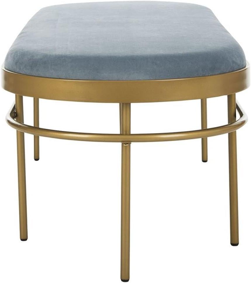 Sylva Oval Bench - Slate Blue Velvet/Gold - Safavieh