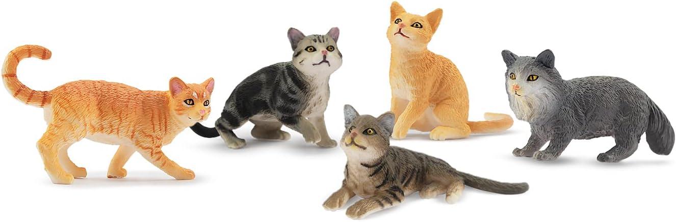 Toymany 8-Piece Grey & Orange Cat Figurine Set, Realistic Kitten Toys, Educational Gift for Kids, Cake Toppers & School Projects