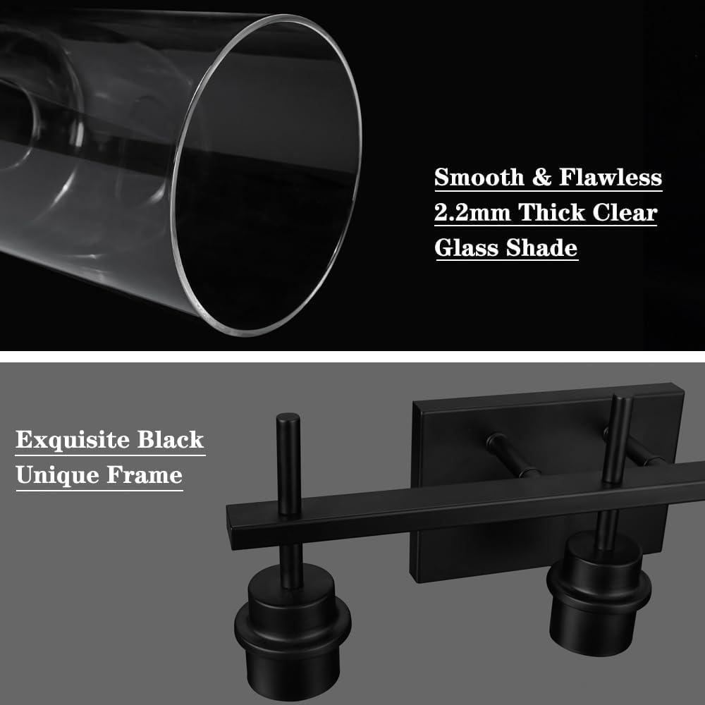 3-Light Bathroom Light Fixtures Bathroom Vanity Lights with Clear Glass Shades Matte Black Bathroom Light Fixtures over mirror for Mirror Living Room Cabinet Bedroom Porch