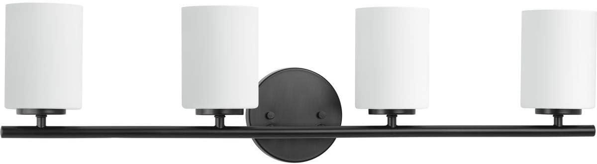 Progress Lighting Replay 4-Light Bath Vanity, Textured Black, Porcelain Shade