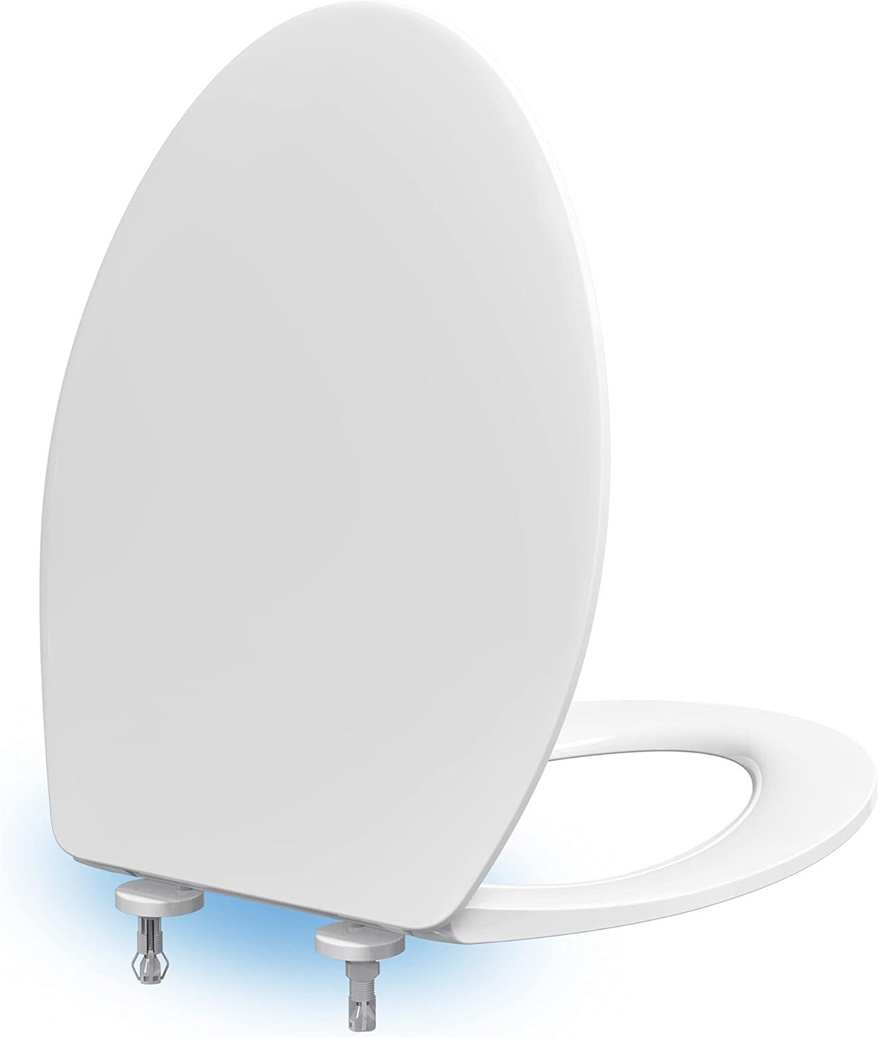 R&T Elongated Toilet Seat Soft Slow Close with Built-in Night Light White Plastic