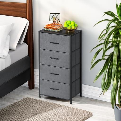 ODK Dresser for Bedroom with 4 Storage Drawers, Small Dresser Chest of Fabric Drawers with Sturdy Steel Frame, Wood Top, Dark Grey
