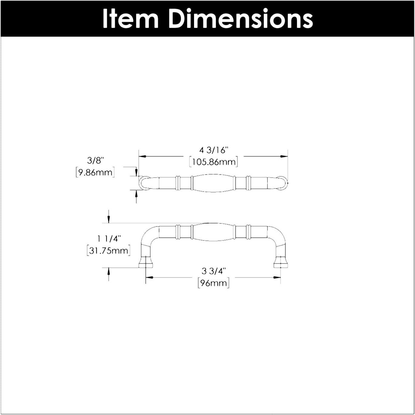 Williamsburg Kitchen Cabinet Handles, Solid Core Drawer Pulls for Cabinet Doors, 3-3/4" (96mm)