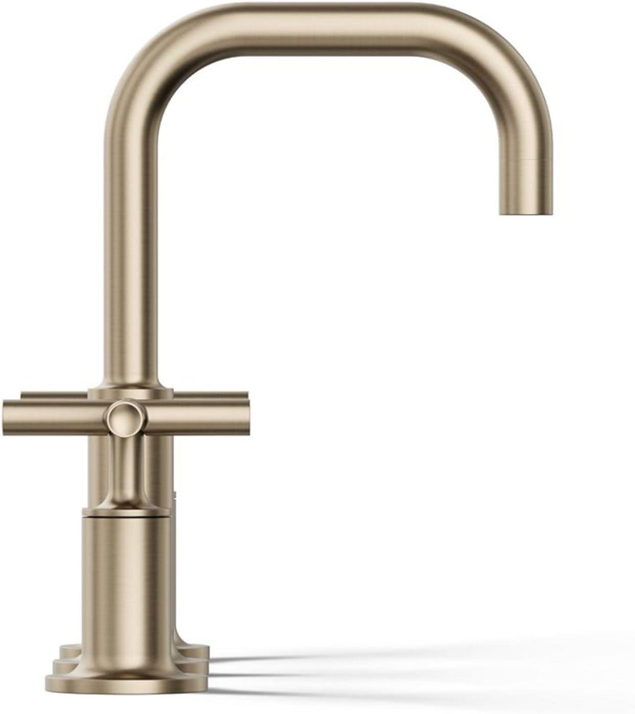 Kohler Purist® Widespread Bathroom Faucet with Pop-Up Drain Assembly, 3-Hole High Arc Cross Handle Bathroom Sink Faucet, 1.2 gpm