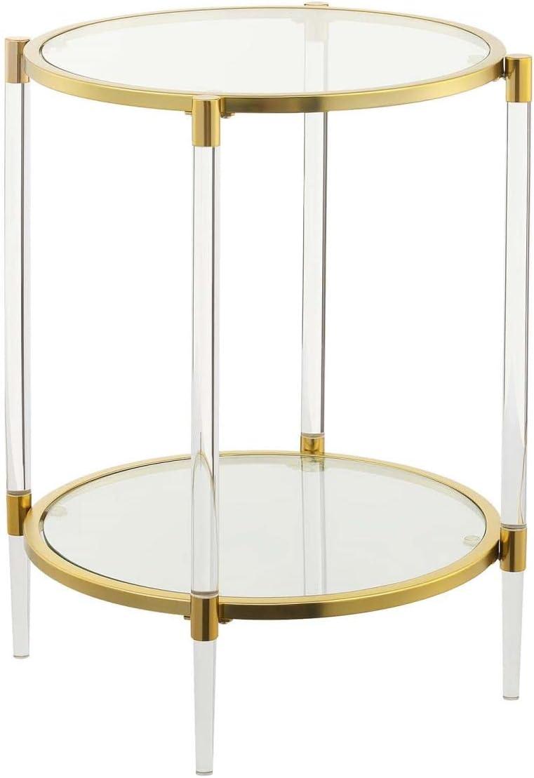 Convenience Concepts Royal Crest Acrylic Clear Glass End Table with Gold Frame