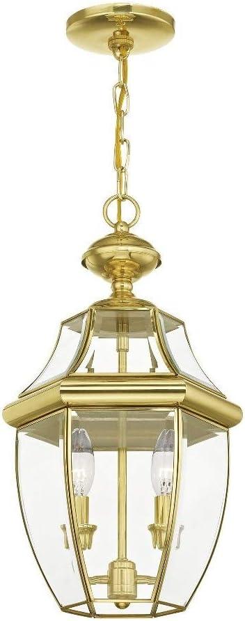 Monterey Polished Brass 2-Light Outdoor Pendant with Clear Beveled Glass