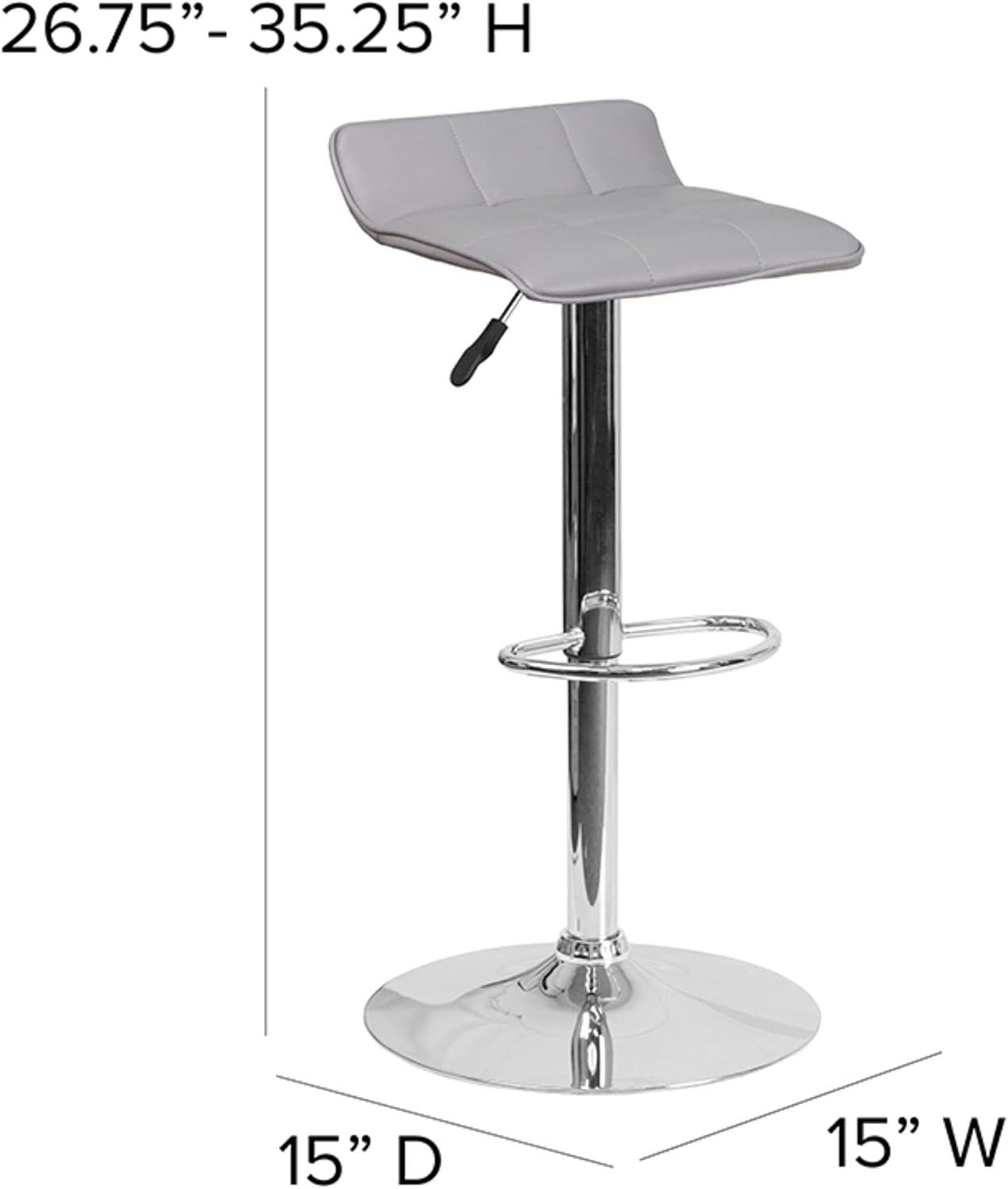 Flash Furniture Contemporary Gray Vinyl Adjustable Height Barstool with Quilted Wave Seat and Chrome Base