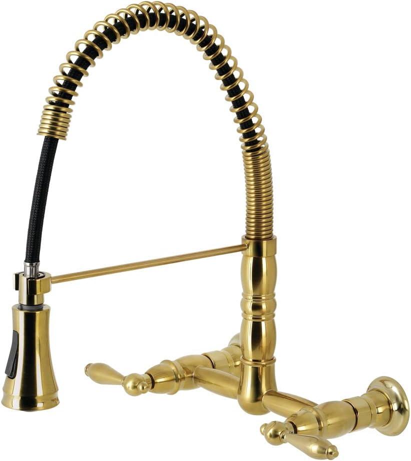 Kingston Brass Heritage Double-Handle 2-Hole Wall-Mount Pre-Rinse Bridge Kitchen Faucet