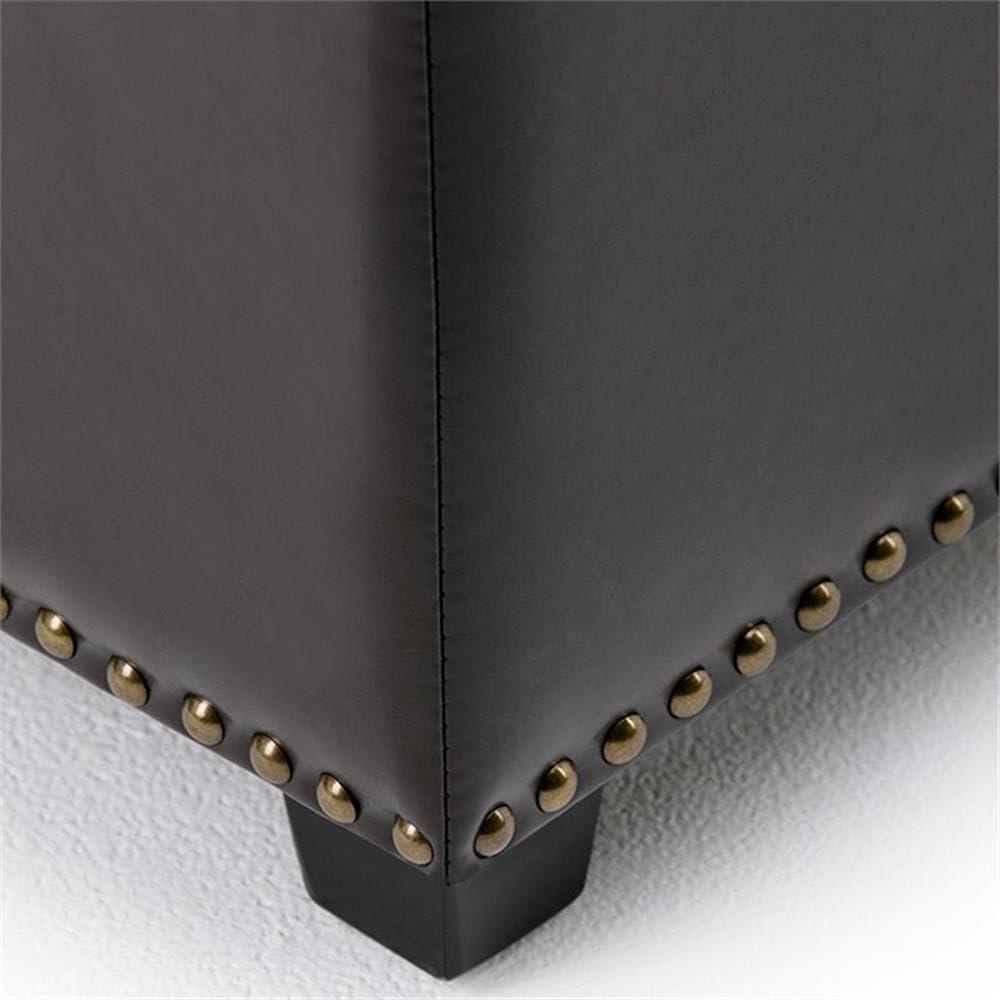 Simpli Home Kingsley 48"W Upholstered Storage Ottoman with Lift-Top Lid, Nailhead Trim, and Stitching Detail
