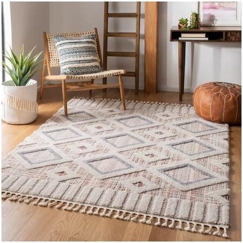 SAFAVIEH Marrakech Collection Area Rug - 9' x 12', Grey & Multi, Moroccan Boho Diamond Tassel Design, Non-Shedding & Easy Care, Ideal for High Traffic Areas in Living Room, Bedroom (MRK523D)