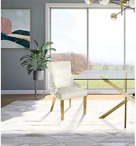 Meridian Furniture Tuft Cream Velvet Dining Chair in Gold Finish (Set of 2)