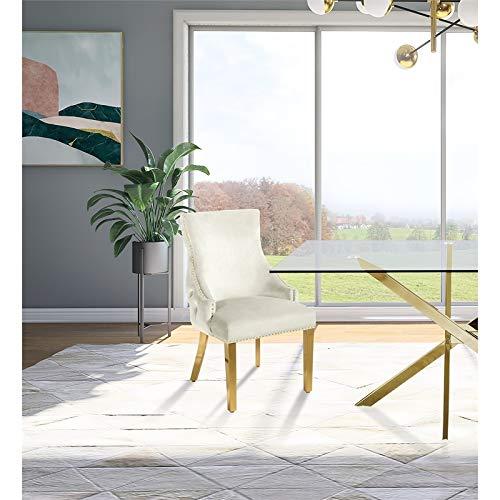 Meridian Furniture Tuft Cream Velvet Dining Chair in Gold Finish (Set of 2)