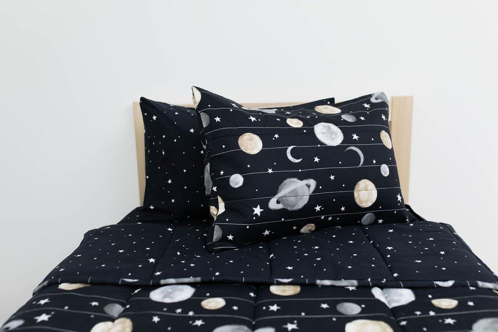 Beddy's Space Theme Durable Zipper Bedding for Kids, Bed in a Bag, Black Sheets and Universe Galaxy Comforter with Stars & Solar System, Includes Pillowcase and Sham, Easy to Make and Wash