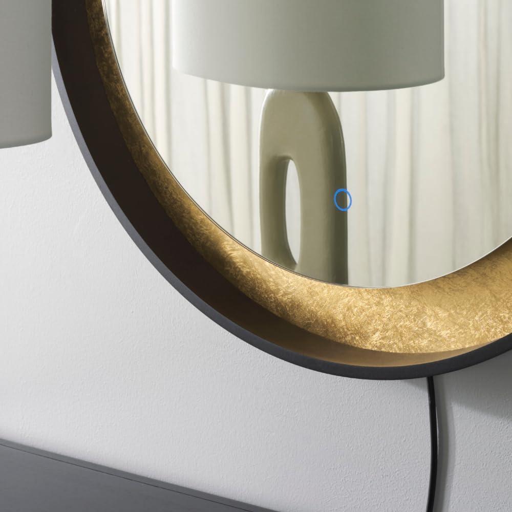 SAFAVIEH Erdem 30 Inch Aluminum Led Mirror, Black/Gold Leaf