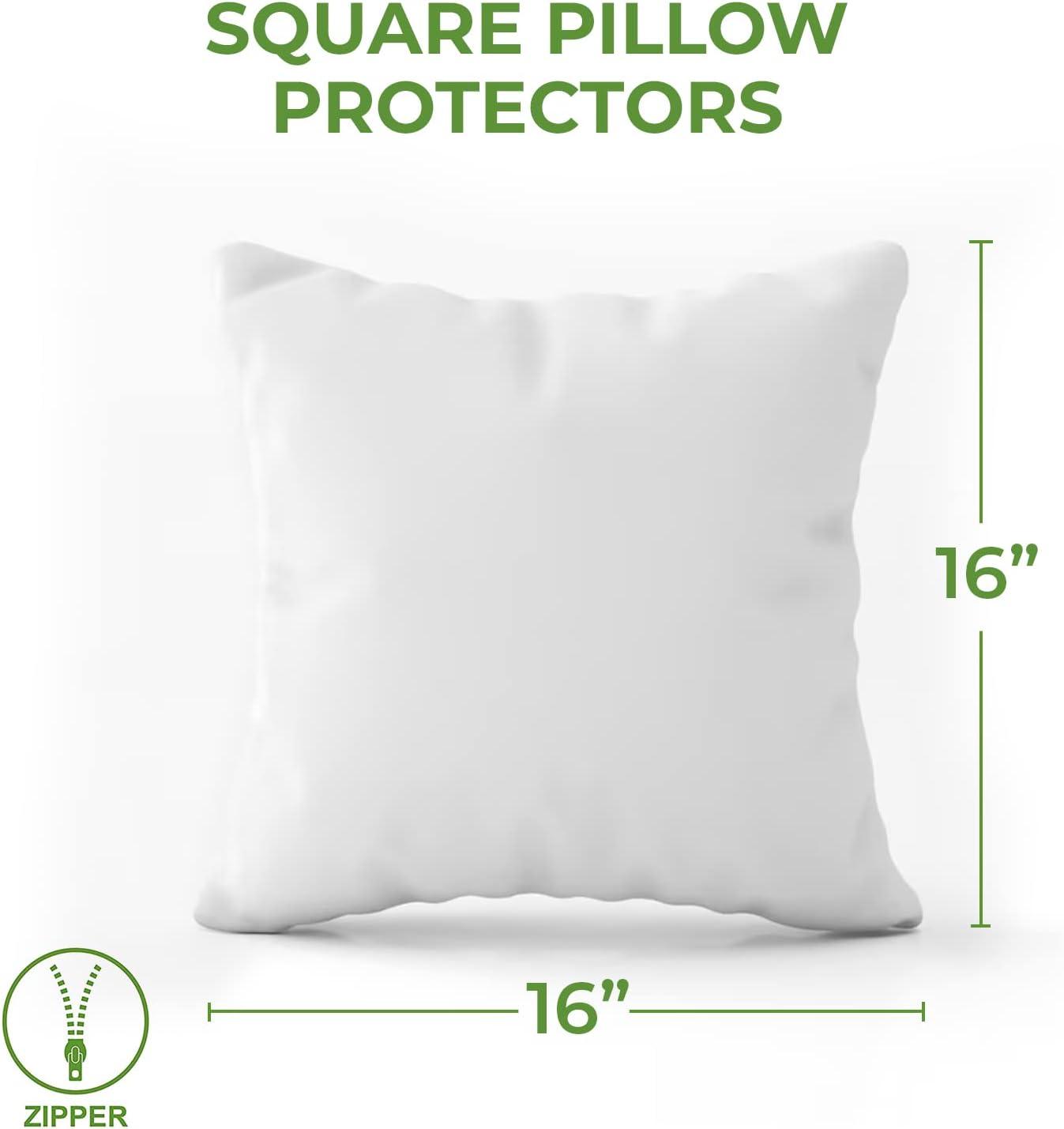 Hudson Comfort 16x16 Pillow Protectors 4 Pack - 100% Waterproof, Prevents Feathers from Popping, European Square Zippered Pillow Covers (4 Pack, 16x16 Inch)