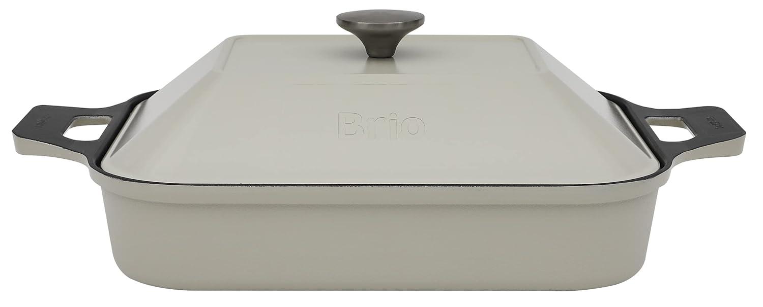 Dr.HOWS Ceramic Non-Stick Coating Square Grill Pan with Lid (Cream)