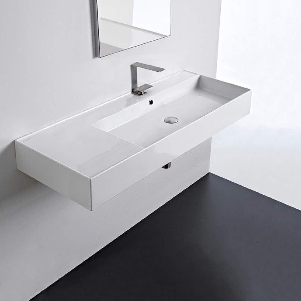 Scarabeo By Nameeks 18.1'' White Ceramic Rectangular Vessel, Wall Mount Bathroom Sink with Overflow