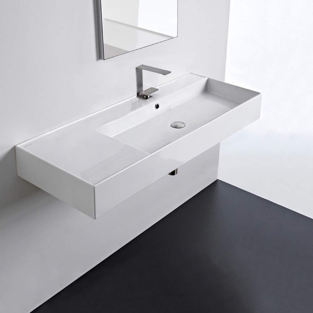 Scarabeo By Nameeks 18.1'' White Ceramic Rectangular Vessel, Wall Mount Bathroom Sink with Overflow