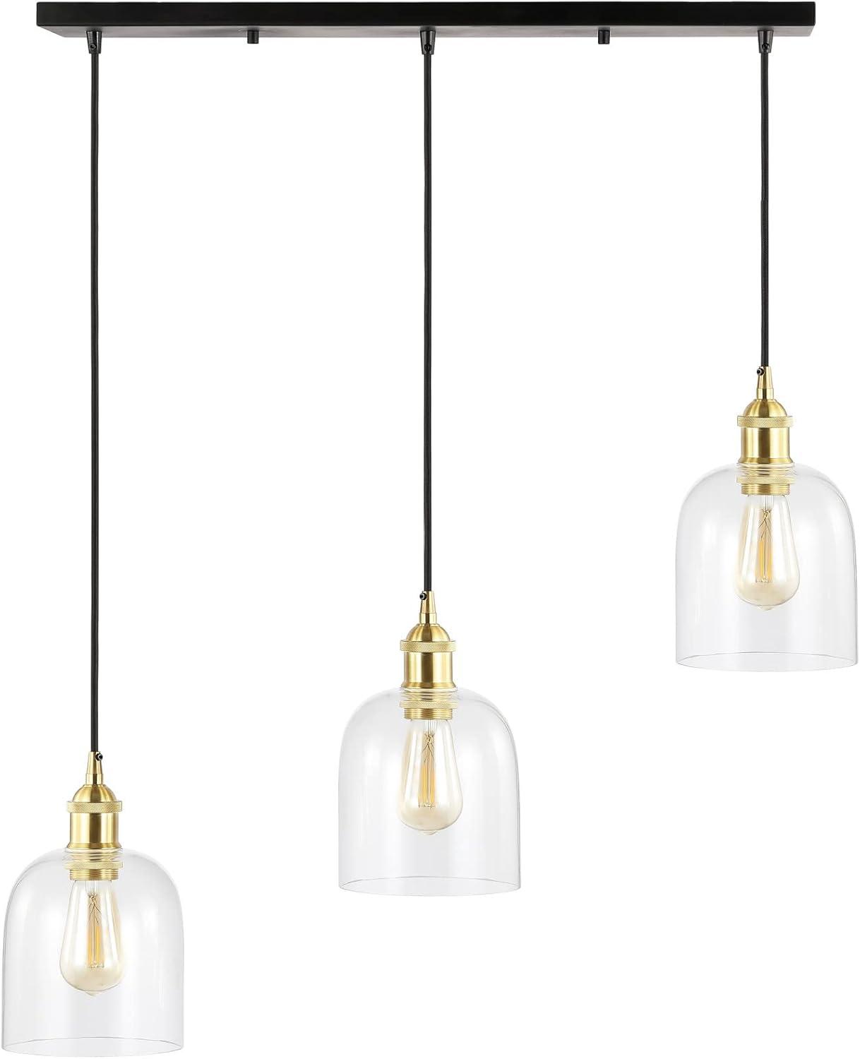 JONATHAN Y JYL1122A Cooper 25.5" 3-Light Farmhouse Contemporary Glass Linear LED Pendant Modern Transitional Adjustable Dining Room Kitchen Island Foyer Bedroom Hallway, Brass Gold/Black, 25.5 in