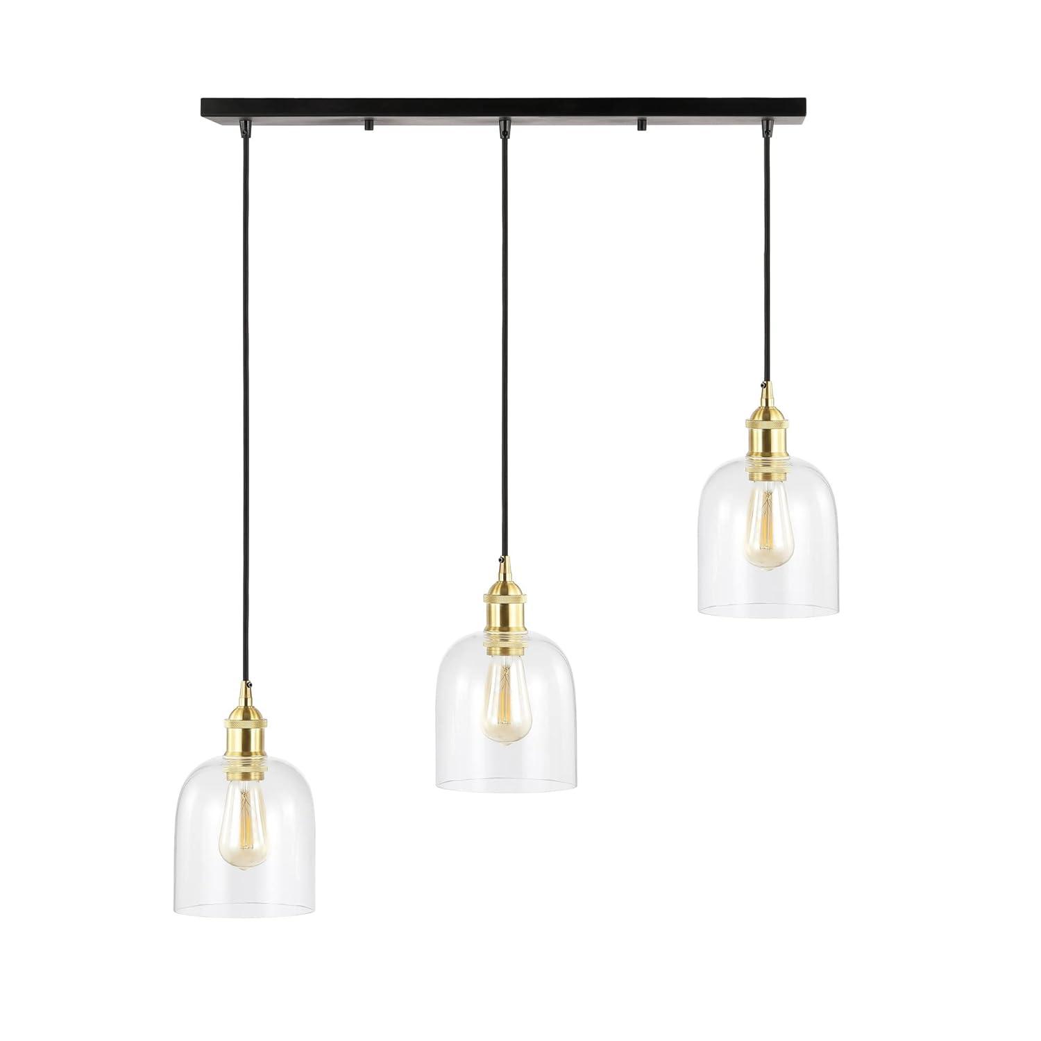 JONATHAN Y JYL1122A Cooper 25.5" 3-Light Farmhouse Contemporary Glass Linear LED Pendant Modern Transitional Adjustable Dining Room Kitchen Island Foyer Bedroom Hallway, Brass Gold/Black, 25.5 in
