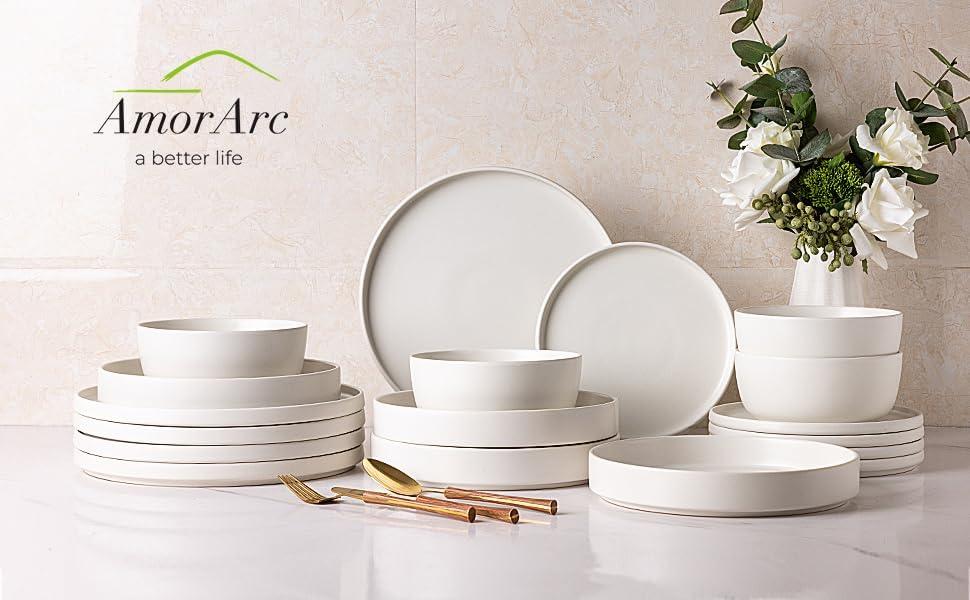 over&back Stackable 16-Piece Semi Hand-Finished Stoneware Dinnerware Set