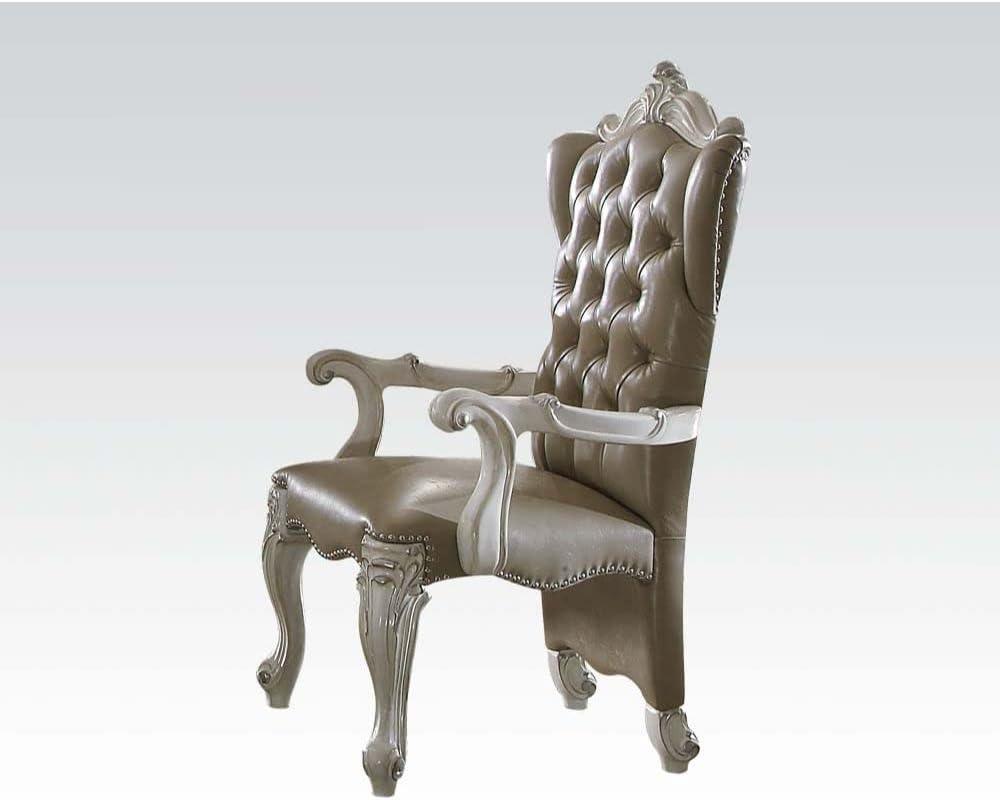 2pc Rovledo Dining Chairs Fabric/Cherry - Acme Furniture: Pearl Champagne Upholstery, Crystal Tufted Back