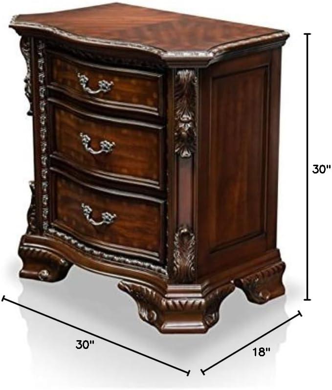 Cheston Traditional 3 Drawer Solid Wood Nightstand in Brown Cherry Set of 2