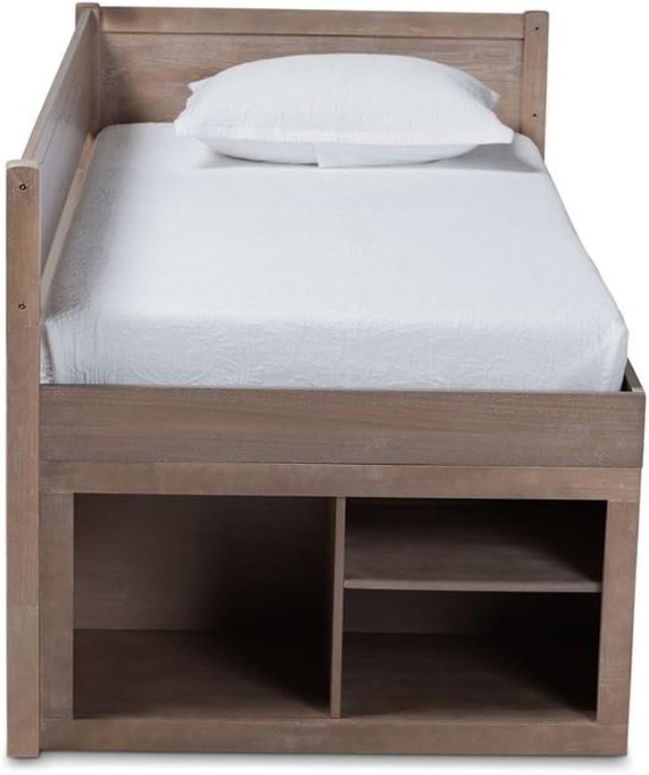 Twin 4 Drawer Levon Wood Storage Bed Antique Oak - Baxton Studio: MDF Frame, No Box Spring Needed