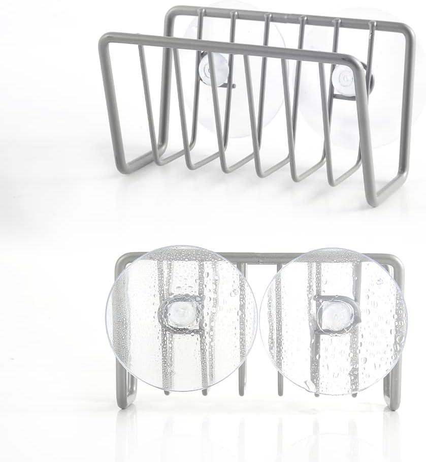 FZM Sponge Holder for Kitchen Sink Stainless Steel Suction Cup Sponge Caddy Silver Storage Rack