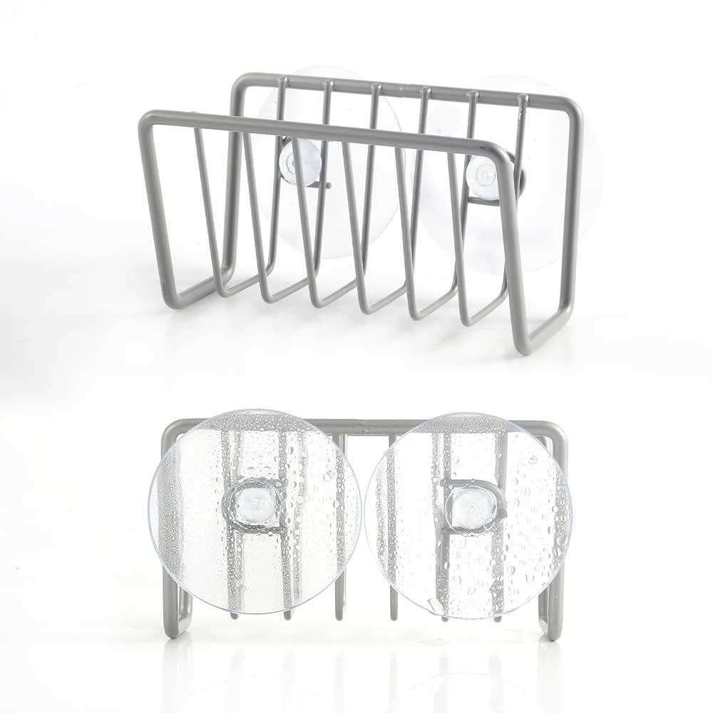 FZM Sponge Holder for Kitchen Sink Stainless Steel Suction Cup Sponge Caddy Silver Storage Rack