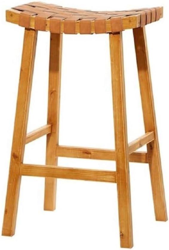 Urban Designs 30-inch Woven Leather And Birch Wood Bar Stool