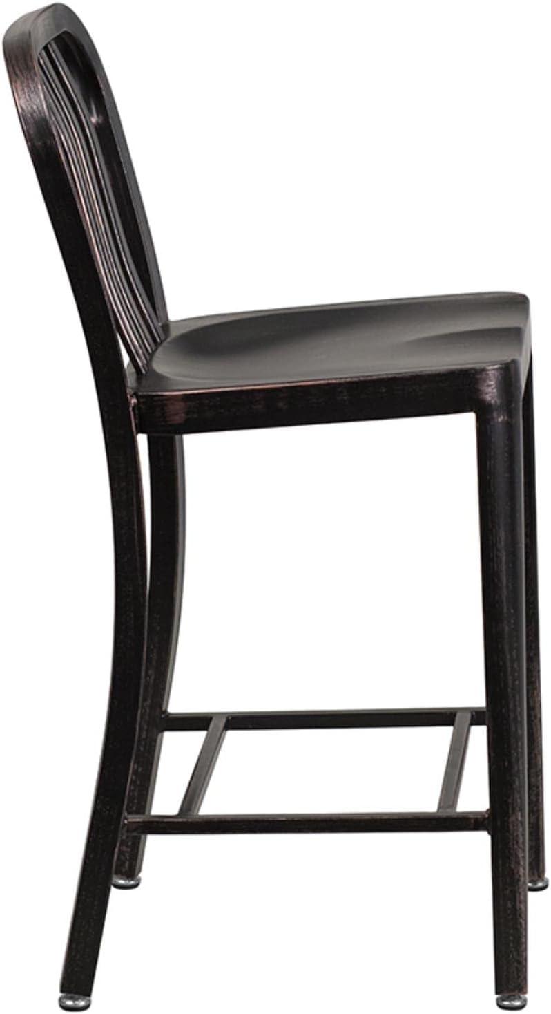 Sleek 24" Black-Antique Gold Metal Indoor-Outdoor Counter Stool