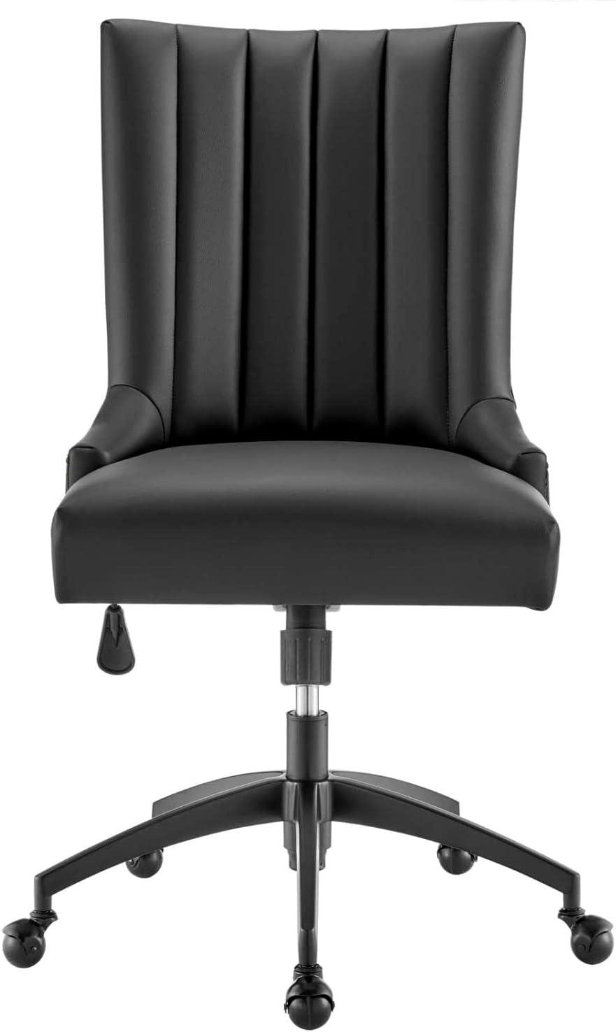 Modway Empower Channel Tufted Vegan Leather Office Chair Black: Metal Frame, Adjustable Height, Modern Style