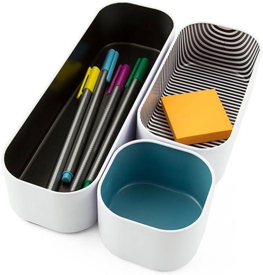 Three By Three Seattle Drawer Organizer Pack of 3, 2", Black/Sky Blue/Stripes (52308)